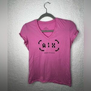 Armani Exchange Women's AX S Logo T-Shirt Black & Pink V-neck Casual Going Out